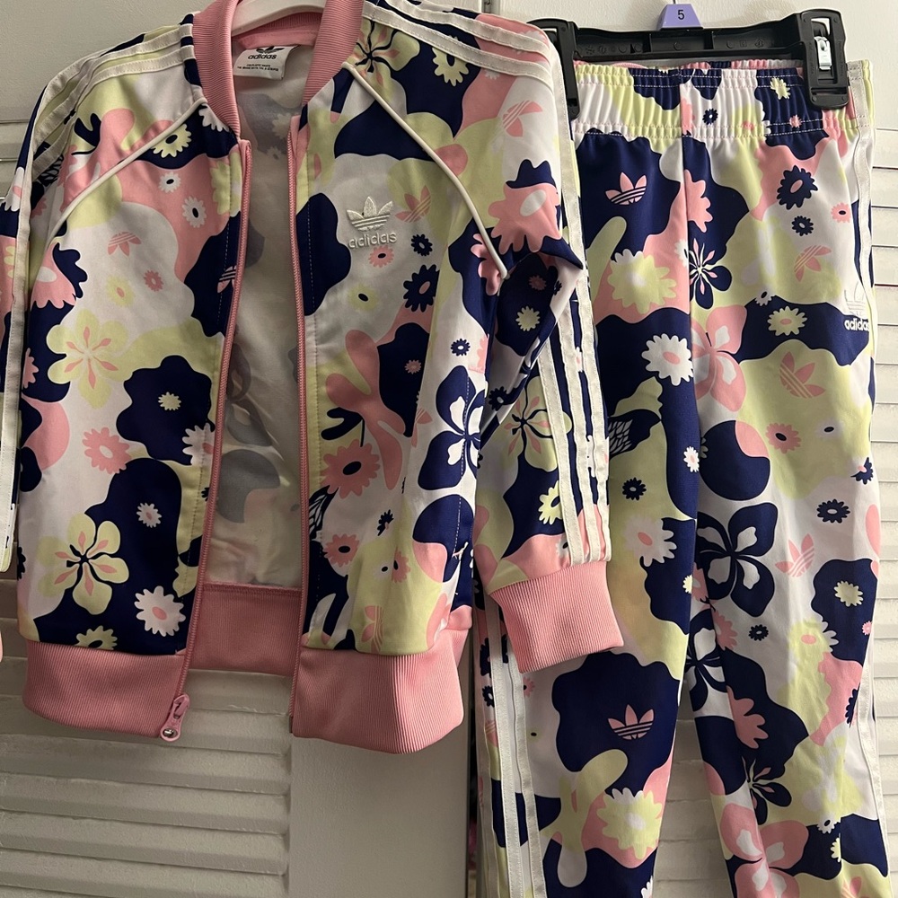 Adidas Floral Zip-Up Jacket Pink and Blue